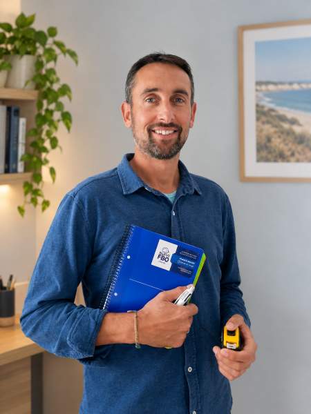 Franck Bougy, conducteur de travaux à Landevieille en Vendée pour l'entreprise Suivi FBO ; accompagne les professionnels du bâtiment et les particuliers dans leurs projets de construction et rénovation.
